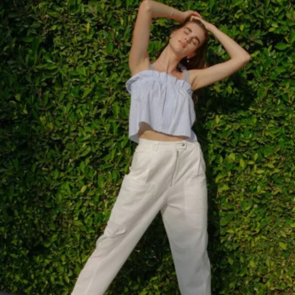 Urban Outfitters UO Kinley Linen High Waisted Cargo Pant White